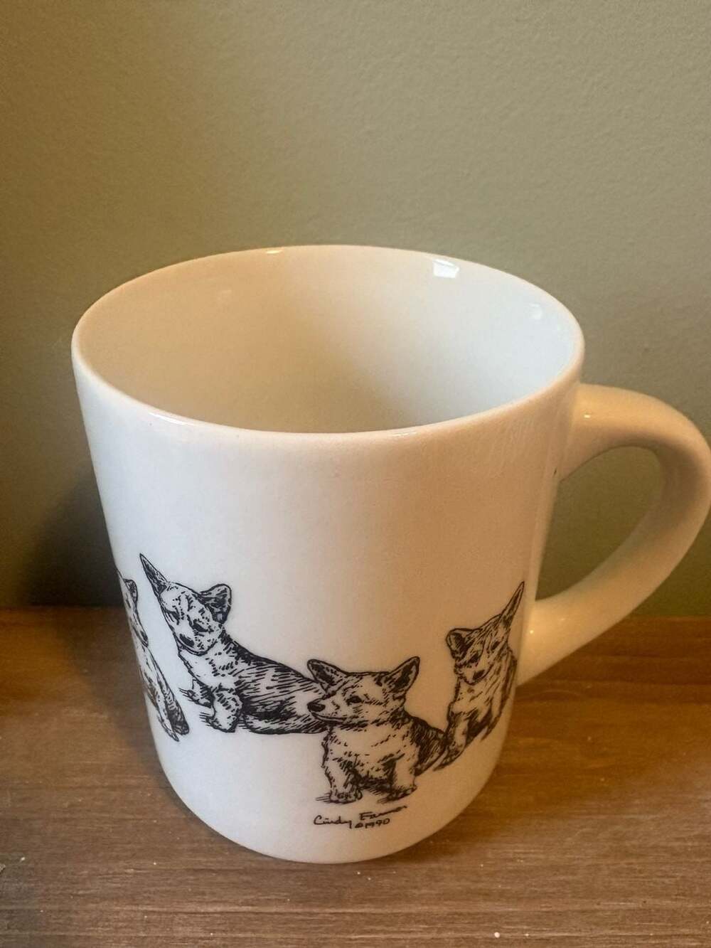 Cindy Farmer Corgi Dog Mug 1990 Fine China White Ceramic Coffee Cup